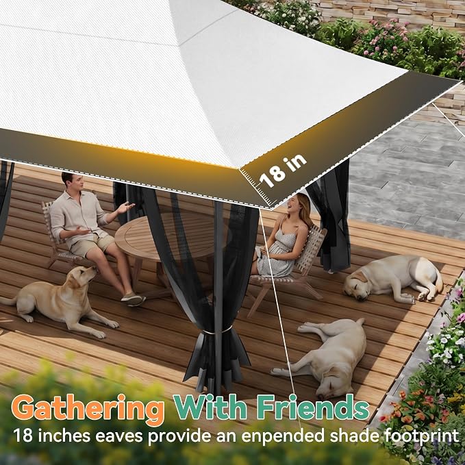 COBIZI 12x20 Pop up Canopy Tent - Gazebo, Party Tents for Parties, Carpas para Fiestas, Large Outdoor Popup Patio Screened Gazebos, Shelter Tents with Net for Backyard, Commercial,Light Grey