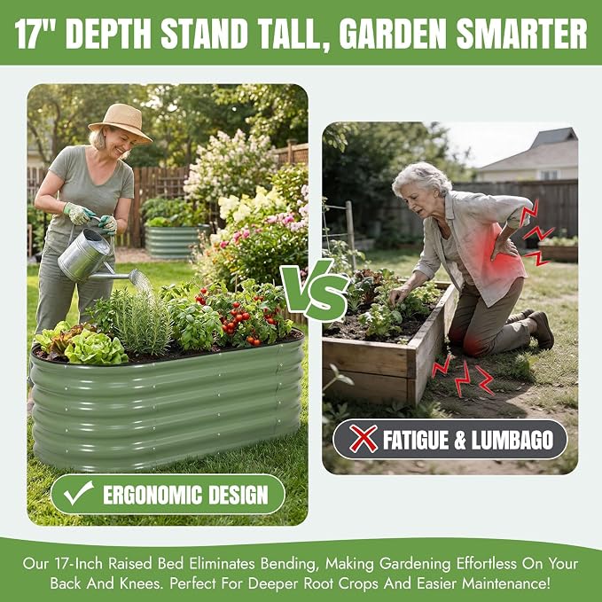 INNO STAGE Galvanized Raised Garden Bed Kits, 4x2x1.4FT Metal Raised Beds Outdoor for Gardening, 17'' Tall Large Steel Raised Planter Bed for Vegetables & Flowers Patio Ground Planter Box - Green