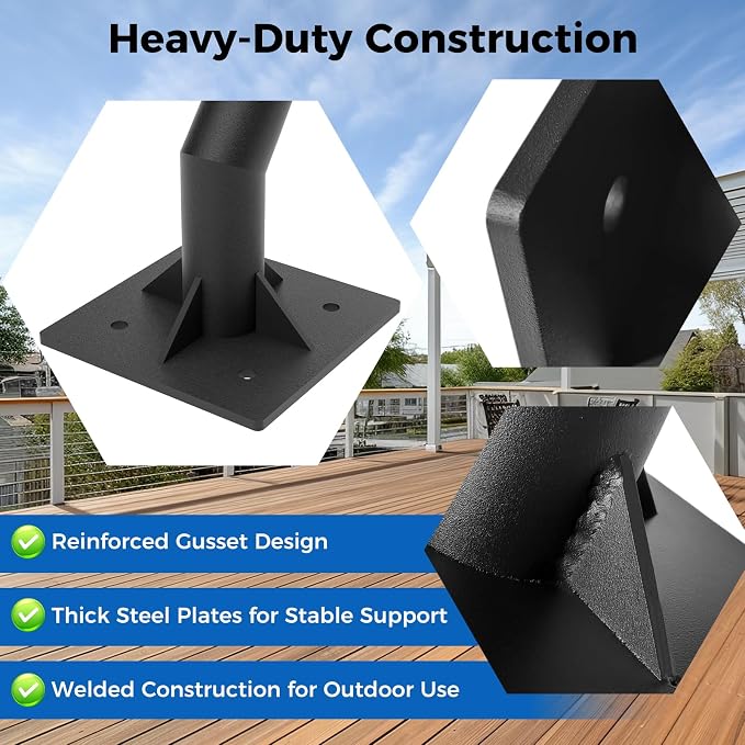 333'S Heavy Duty Deck Mounted Cantilever Umbrella Bracket System | Steel Side Mount for Purple Leaf Umbrella, Fits 6x6 Post or Rim Joist Outdoor Shade Installation
