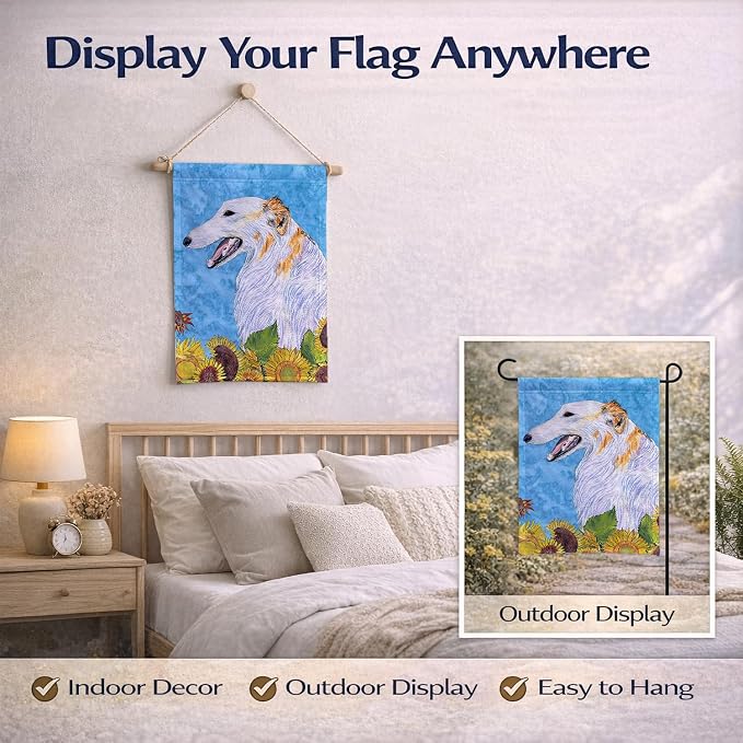Caroline's Treasures SS4244GF Borzoi in Summer Flowers Garden Flag Mailbox Flag Decorative Yard Flag Banner Outside Patio Artwork Yard Flower Beds, Garden Size, Multicolor