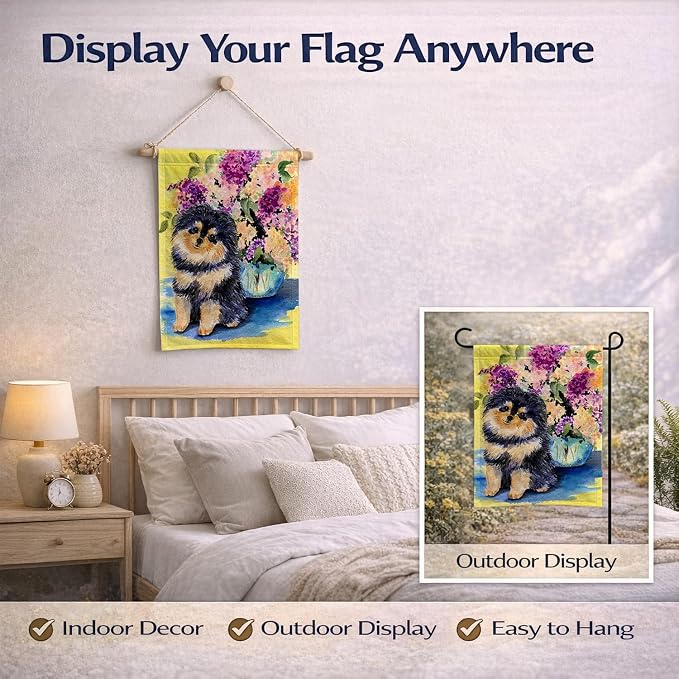Caroline's Treasures SS8290GF Pomeranian Garden Flag Mailbox Flag Decorative Yard Flag Banner Outside Patio Artwork Yard Flower Beds, Garden Size, Multicolor