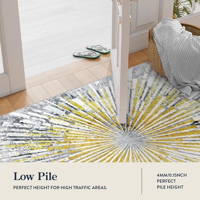 Lahome Manon Kitchen Runner Rug 2.5x8, Modern Non Skid Washable Runners for Hallways, Low Pile Soft Golden Indoor Abstract Carpet Runner for Entryway Bathroom Bedroom