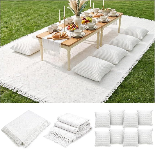 Extra Large Outdoor Picnic Blanket Table Runner 8 Pillows Covers Bridal Shower Gift Registry Bride Groom Name Wedding Must Haves Engagement Stuff Married Accessories Mr Mrs Future Honeymoon Essential