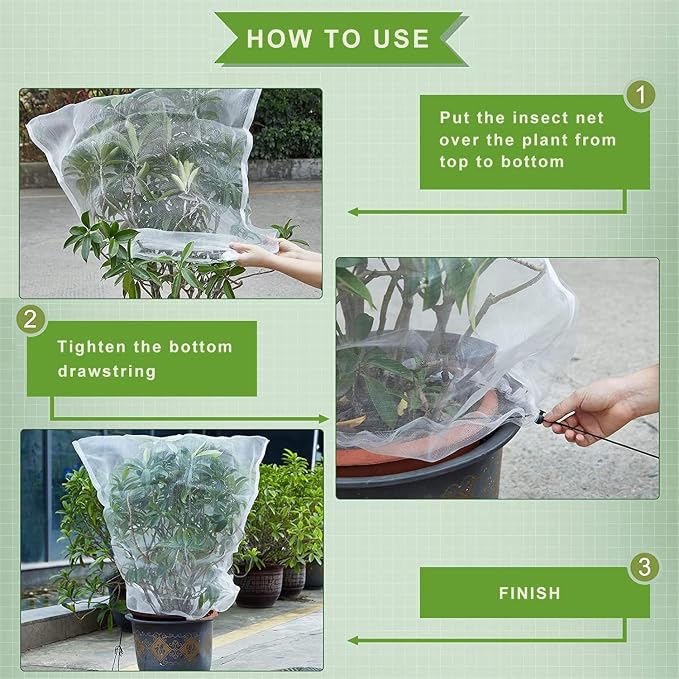 Drawstring Blueberry Netting for Bushes - 2 Pack 4.92×3.94Ft - Easy Install Reusable Garden Netting, Protective Mesh for Fruit Trees & Tomato Plants, Blocks Birds, Squirrels & Insects