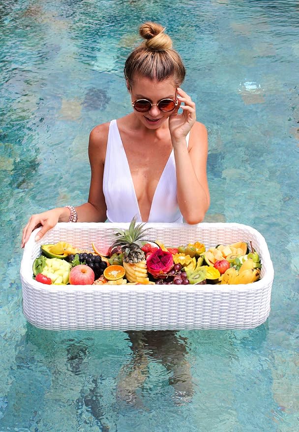 Floating Pool Tray Floating Serving Tray Table & Bar - Swimming Pool Floats for Adults, Spas, & Pool Parties - Floating Tray for Pool Serving Drinks, Floating Brunch, Food on the Water - White