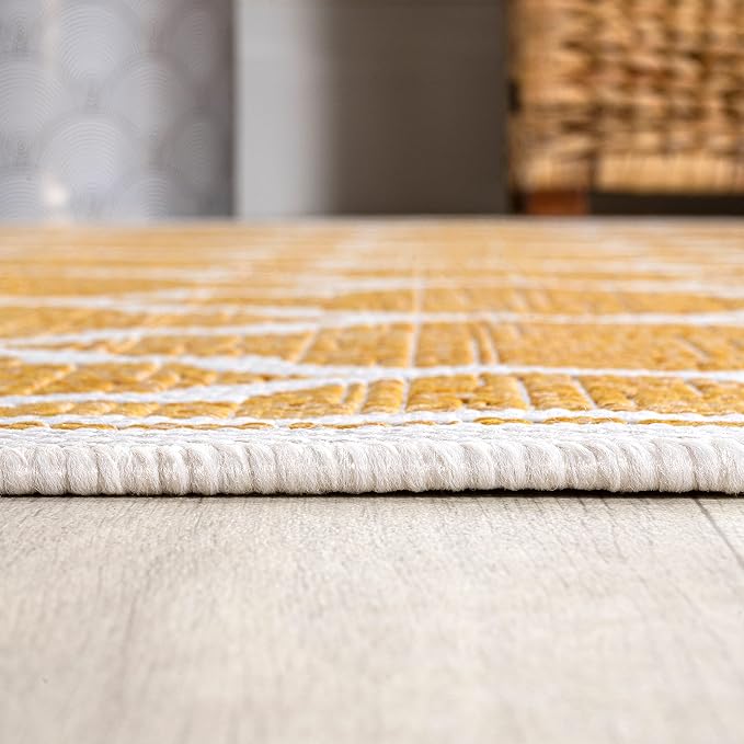 JONATHAN Y Moroccan Trellis Indoor Outdoor Area Rug 9X12 Yellow/Cream, Trebol Textured Weave for Backyard, Patio, Porch, Easy-Cleaning, High Traffic, Pet-Friendly, Non-Shedding (SMB109F-9)