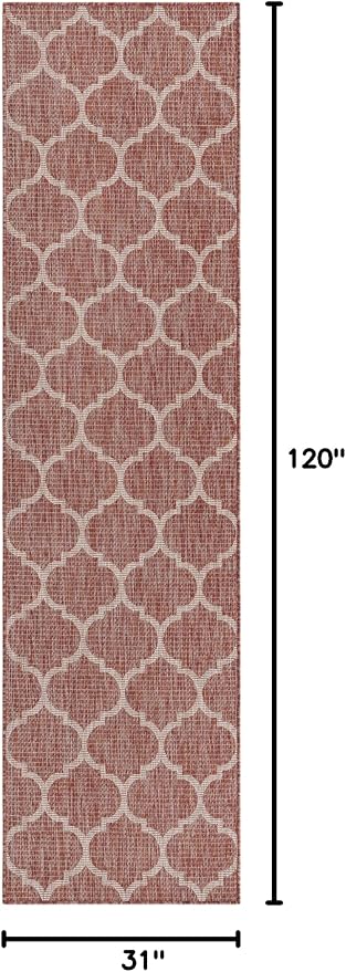 Unique Loom Outdoor Trellis Collection Area Rug (2' 7" x 10' Runner Rust Red/Ivory)