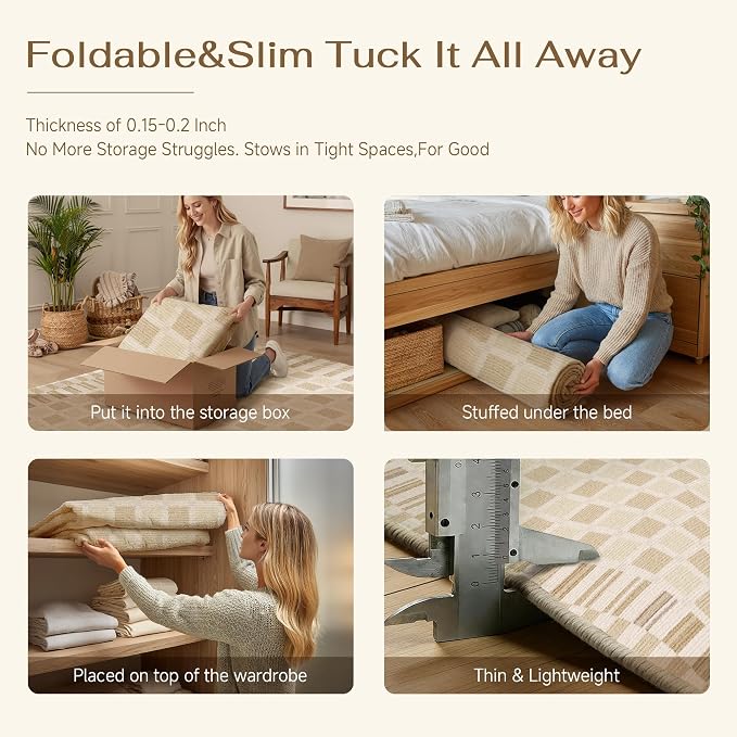 Beige 8x10 Washable Area Rug Living Room Large Non Slip Carpet | Soft, Low Pile, Modern, Pet Friendly, Indoor Rugs for Bedroom, Office, Nursery, Dining Room, Kids Room