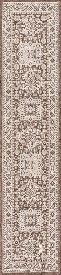 Unique Loom Outdoor Aztec Collection Area Rug - Chalca (2' 7" x 12' Runner, Brown/ Ivory)