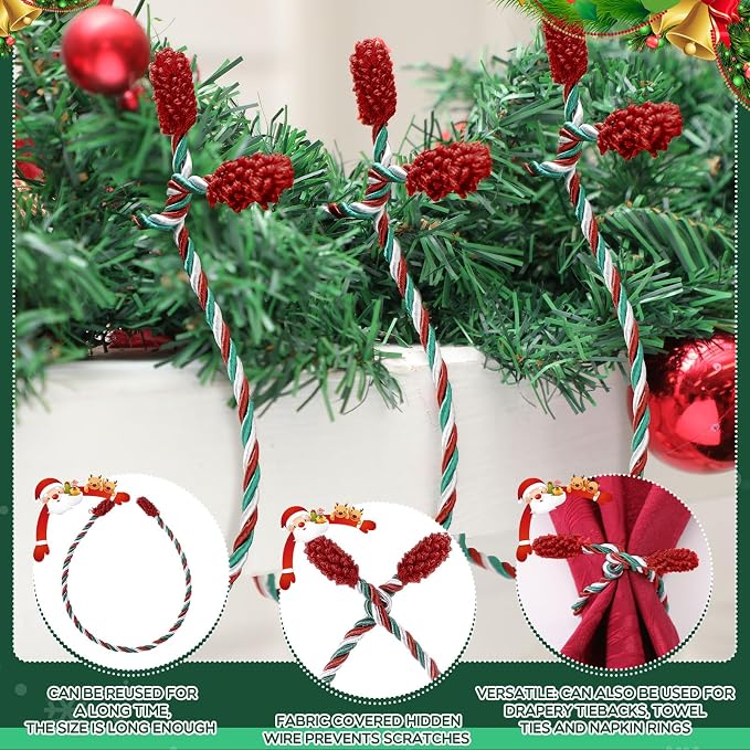 Zhengmy 32 Pcs 20 Inches Christmas Garland Ties Christmas Decorative Twist Ties for Banister Reusable and Flexible Twist for Xmas Home Decorations Holiday Craft Wrapping (Red Green White)