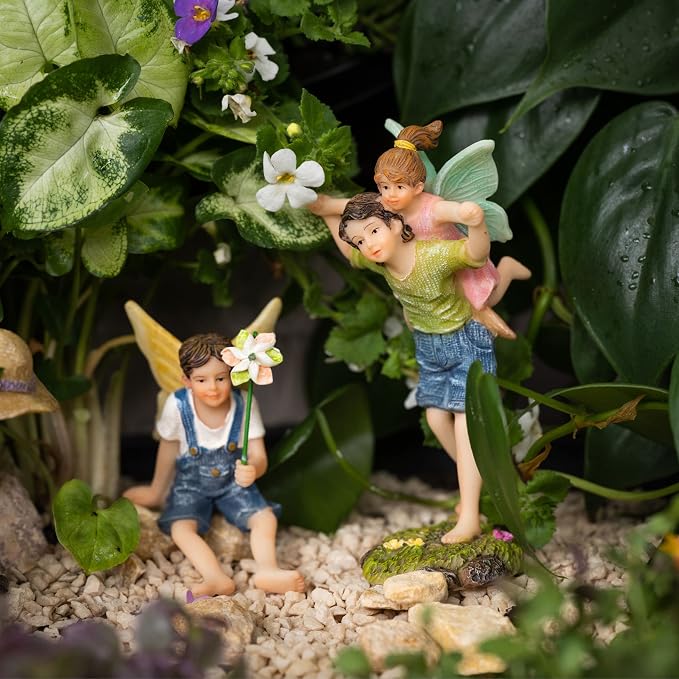 PRETMANNS Fairy Garden Accessories Kit with Fairy Figurines - Outdoor Indoor Miniature Garden Fairies Set - Hand Painted Garden Fairy Figures for Fairy Village - 4 Piece Playground