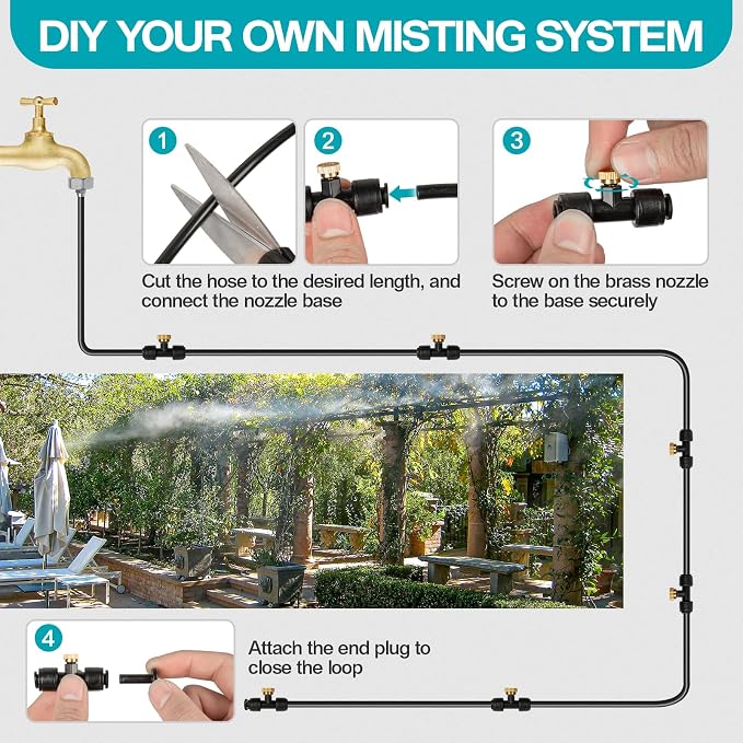 OnBrand 40FT Mister for Outside Patio with Brass Adapter and 11 Nozzles | Patio Water Misters for Cooling Outdoor, Misting System with 11 Atomizing Connectors for Pool Cooler BBQ Porch Party Camping