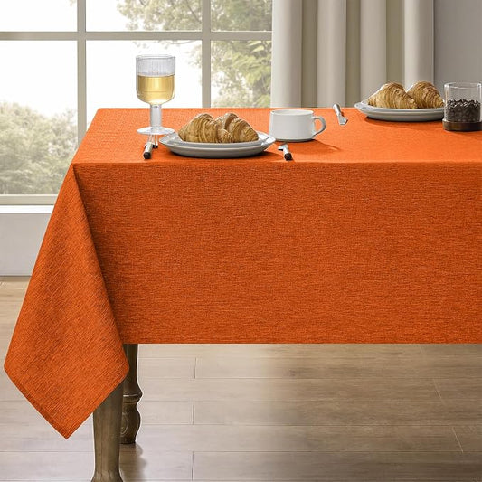 Decorelia Waterproof Faux Linen Rectangle Tablecloth, Spillproof Wrinkle Free Outdoor Reusable Table Cloth for Patio, Holiday, Banquet, Party, Buffet Dinner (Oblong,60 x 120 Inch (10-12 Seats), Rust)