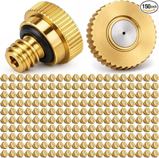Zhengmy 150 Pcs 0.3mm Brass Misting Nozzles, Mister Nozzles Brass for Outdoor Cooling System Orifice 10/24 UNC Replacement Heads for Outdoor Cooling System