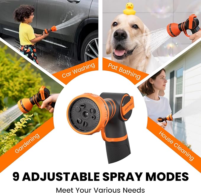 Giraffe Tools Retractable Garden Hose Reel, 5/8" x 62 ft Wall Mounted Hose Reels with 180° Swivel Bracket, Any Length Lock Hose Reel with 9- Function Sprayer Nozzle