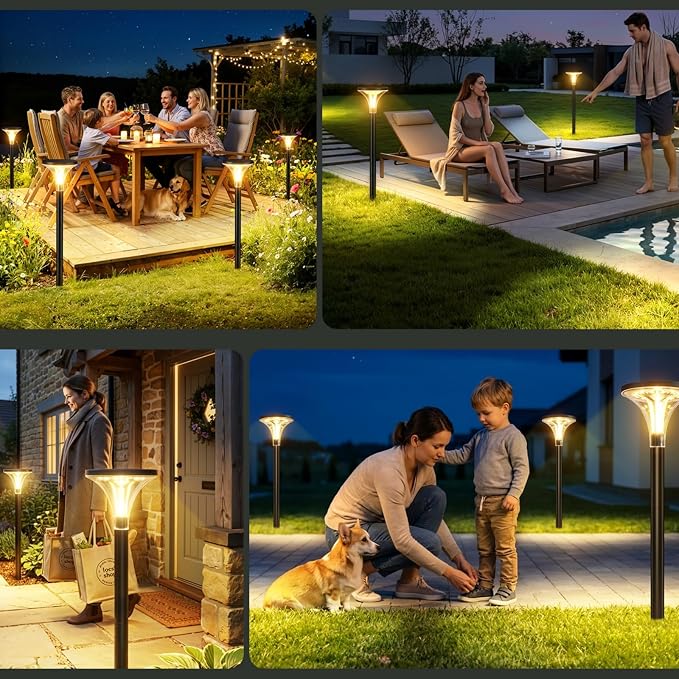 200LM Bright Solar Pathway Lights Outdoor, 6 Pack 29" Tall Solar Powered Garden Lights Waterproof, Auto ON/Off Outdoor Lighting for Path Yard Walkway Driveway Decor