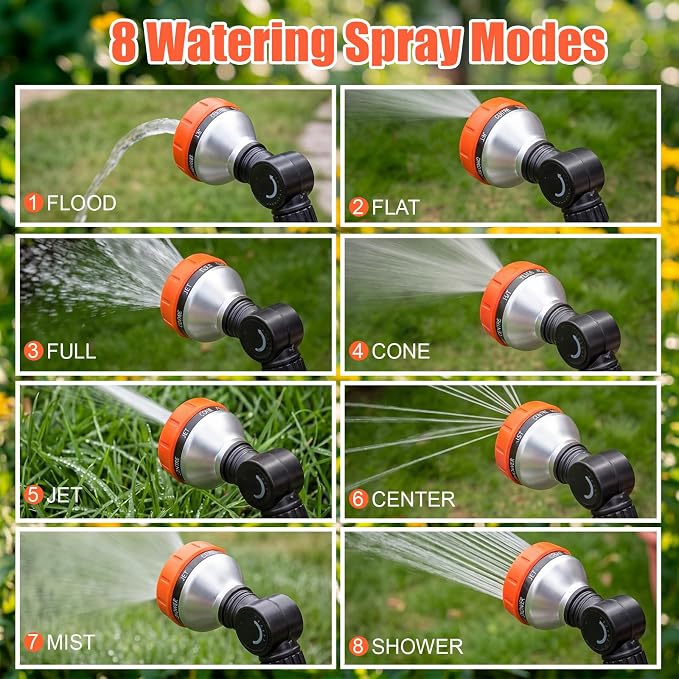 Hushee 4 Pack 18.5-Inch Metal Watering Wand with 180° Rotating Head, 8 Adjustable Spray Patterns & Thumb Control Nozzle – Perfect for Hanging Baskets, Shrubs & Plants, Durable Garden Hose Sprayer