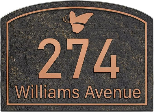 Handcrafted Address Plaque for Yard Outside House Sign, House Number Garden Wall Sign, 911 Visibility Signage, Any Font, 10 x 7 inches (Red Copper)