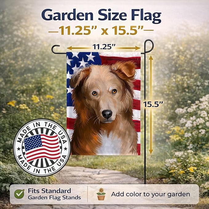 Caroline's Treasures CK6418GF Basque Shepherd Dog American Flag Garden Flag Mailbox Flag Decorative Yard Flag Banner Outside Patio Artwork Yard Flower Beds, Garden Size, Multicolor