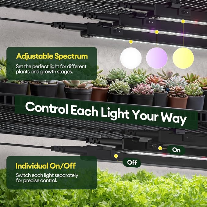 Maygrove Plant Grow Light 1ft, Tunable Full Spectrum LED Grow Light Strips 28W (4 x 7W), T5 Growing Lamp with Timer & Dimming Controller for Indoor Plants, Greenhouse, High PPFD, 4-Pack