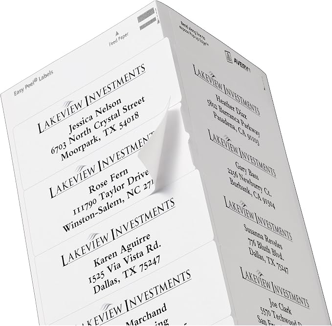 Avery Easy Peel Printable Address Labels with Sure Feed, 1-1/3" x 4", White, 1,400 Blank Mailing Labels for Laser Printers (5162) (Pack of 5)