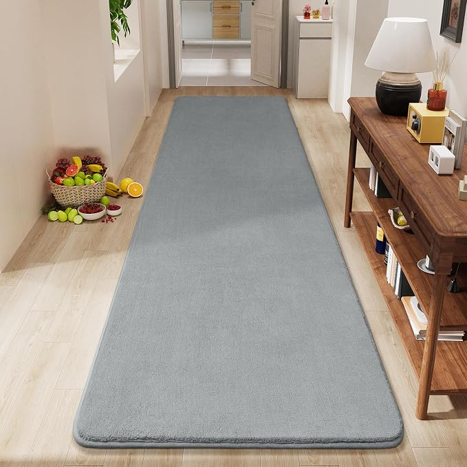 Amearea Modern Soft Hallway Runner Rug, 2x10 Feet Washable Long Runner Rugs | Grey Fluffy Bedroom Rugs, Indoor Non Slip Memory Foam Rug Carpet for Hallway Entrance Kitchen Living Room Home Decor