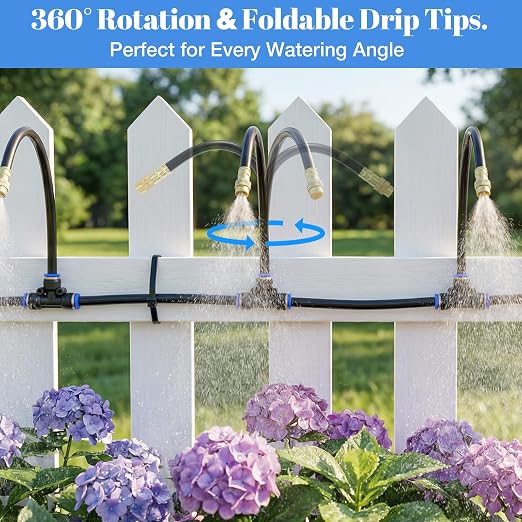 80FT Drip Irrigation Kit, 8mm Hose with 20 Brass 360° Adjustable Nozzles, Quick Connectors Automatic Garden Watering System– Complete Garden Irrigation System for Lawn, Greenhouse, Patio, Yard