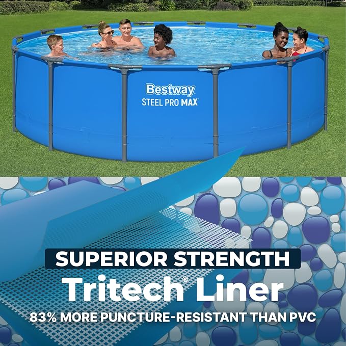 Bestway Steel Pro MAX 14’ x 42 Above Ground Swimming Pool, Pool Only, Blue | Round Durable Metal Frame Pool, Outdoor Backyard Water Activity - Includes Puncture-Resistant Liner, No-Tool Setup