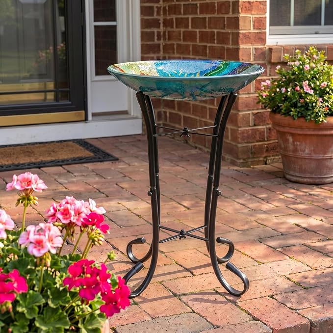 Outdoor Metal Bird Bath Stand, Sturdy Birdbath Bowl Stand, 16 Inch, Fade and Weather Resistant, Outdoor Decoration for Glass BirdBaths, Garden Yards Lawn(Elegant)