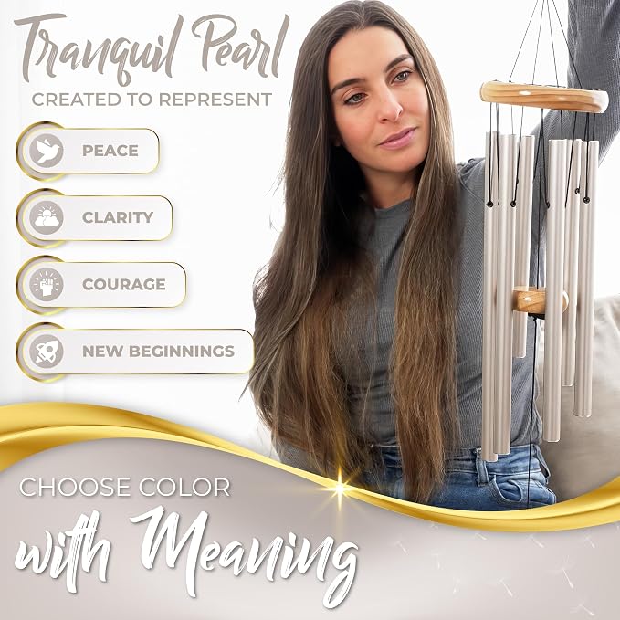 Tranquil Pearl Memorial Wind Chimes for Loss of Loved One - Beautifully Packaged, Deep Sounding Sympathy Wind Chimes for Outside - A Deeply Meaningful Sympathy Gift or as Memorial Gifts for Loss (32")