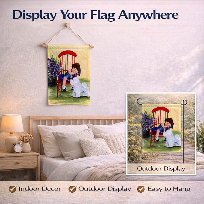 Caroline's Treasures SS8533GF Little Girl with her Bichon Frise Garden Flag Mailbox Flag Decorative Yard Flag Banner Outside Patio Artwork Yard Flower Beds, Garden Size, Multicolor