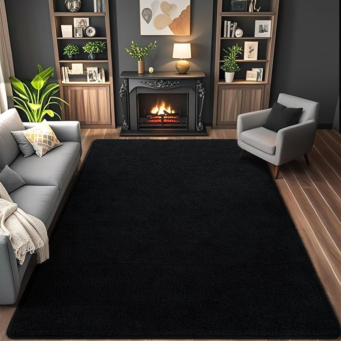 AROGAN 4x6 Area Rugs for Living Room Non Slip Dorm Bedroom Rug, Black | Modern Area Rugs with Soft Memory Foam, Minimalist Washable Indoor Floor Carpet for Dining Room Office Kids Playroom Decor