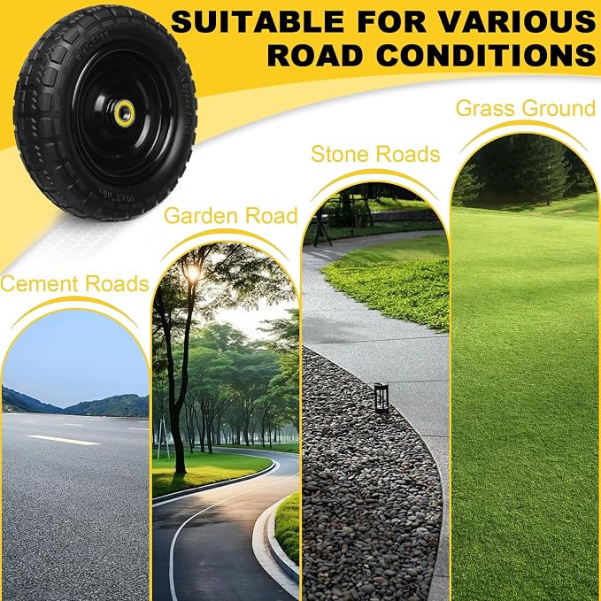 13 Inch Solid Rubber Tires, 4.00-6 Tire Flat Free with 5/8" Bearings, 2.17" Offset Hub for GOR Garden Cart, Wheelbarrow, Trolleys, Hand Trucks and Yard Trailers(4 Pack)