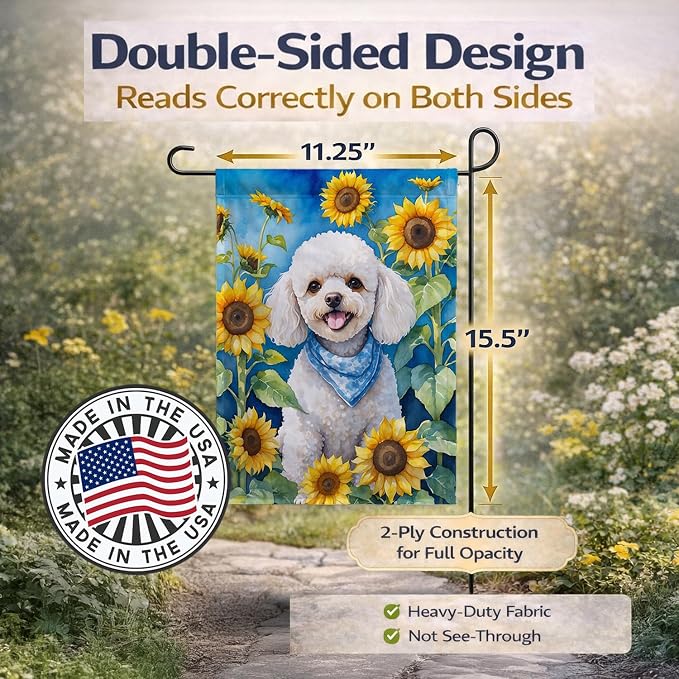 Caroline's Treasures DAC6141GF White Poodle in Sunflowers Garden Flag Mailbox Flag Decorative Yard Flag Banner Outside Patio Artwork Yard Flower Beds, Garden Size, Multicolor