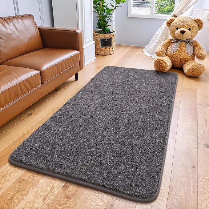Keeko 2x4 Area Rugs for Living Room,Soft Washable Memory Foam Bedroom Rug | Indoor Throw Rug Low Pile Minimalist Non Slip Carpet for Kids Nursery Classroom Dorm Room Home Decor Dark Grey and White