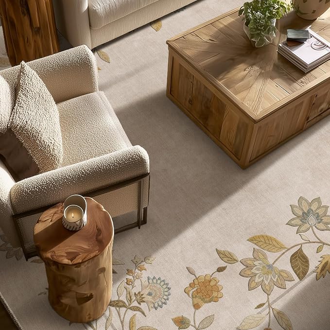8x10 Area Rugs for Living Room: Washable Bedroom Rug Stain Resistant Non Slip Low Pile Ultra Soft Faux Wool Lightweight Large Rugs for Dining Room Kitchen Farmhouse Entryway Home Office Indoor