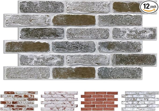 COMSTICKC 3D Faux Brick Wall Panel Peel and Stick Decorative Tiles, 12 pcs of 22.8" x 11.8", DIY UrltraLight PVC Self Adhesive Fake Brick Interior Decor, Not Real Brick, Paintable, Covers 22.48 sq.ft