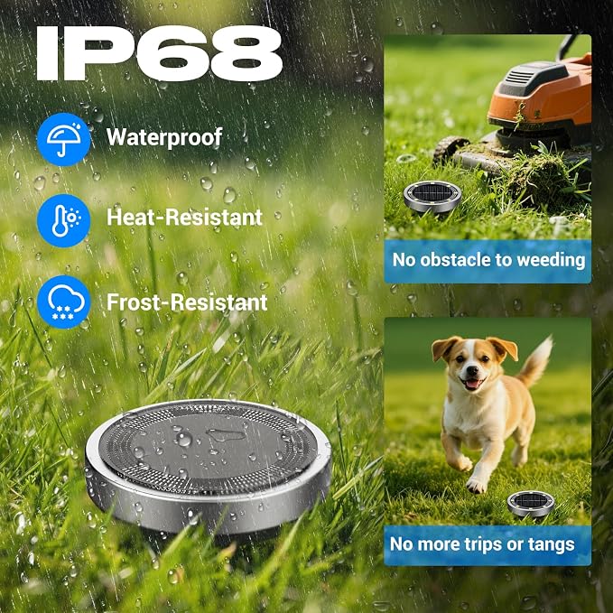 Peasur Mini Solar Ground Lights Outdoor, 4 Pack Flat Solar Powered Disc Lights, IP68 Waterproof, Anti-Rust, Landscape Lighting for Pathway Garden Yard Lawn Walkway Landscape Driveway, Warm White