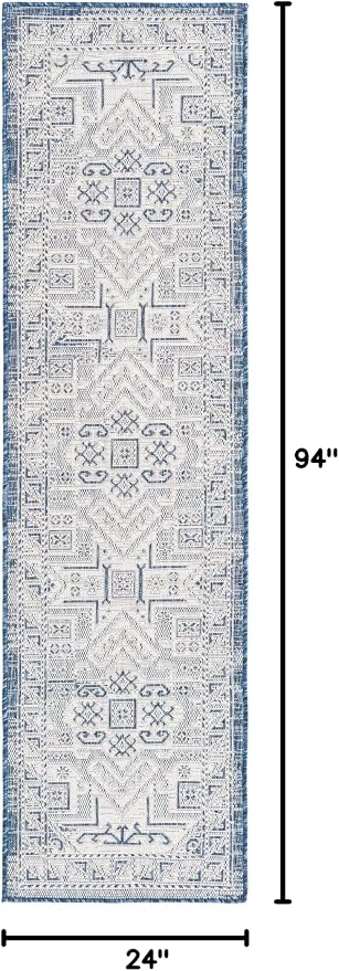 Unique Loom Outdoor Aztec Collection Area Rug - Coba (2' x 7' 10" Runner, Blue/ Ivory)