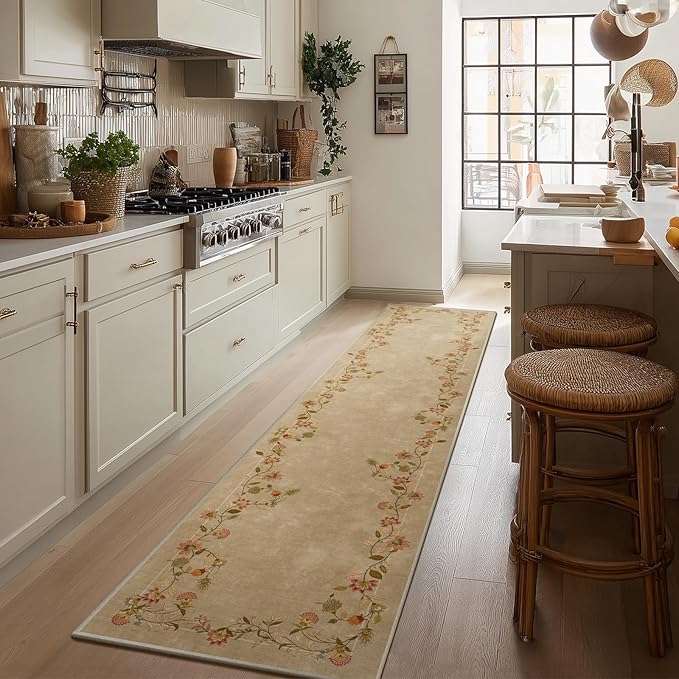 2x10 Washable Kitchen Runner Rugs: Hallway Rug Non Slip Stain Resistant Low Pile Soft Indoor Long Floor Carpet Runners for Hallways Entryway Kitchen Laundry Room Farmhouse Bedroom