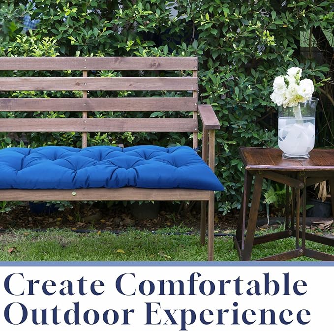 Wenqik Outdoor Bench Cushion 44 x 19 x 5 Inch Waterproof Patio Swing Cushion with Removable Zippered Cover Adjustable Ties Seat Pad for Porch Bench Garden Loveseat (Navy Blue, Classic)