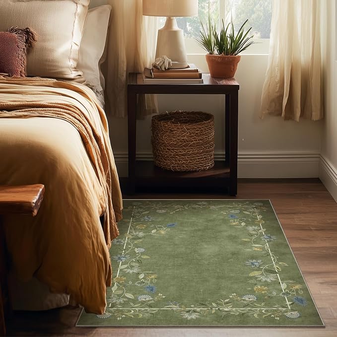 3x5 Washable Area Rugs for Entryway: Small Throw Rug Stain Resistant Non Slip Low Pile Soft Faux Wool Lightweight Entry Rug for Bedroom Living Room Kitchen Indoor Bathroom Laundry Room Home Office
