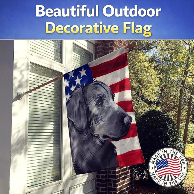 Caroline's Treasures CK6526CHF Flat-Coated Retriever American Flag House Flag Large Porch Sleeve Pole Decorative Outside Yard Banner Artwork Wall Hanging, Polyester, House Size, Multicolor
