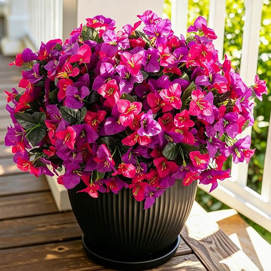 INXUGAO Artificial Flowers Faux Plants for Outdoors Spring Summer Decor, 6 Bundles Fake Bougainvillea Silk Flowers UV Resistant Realistic for Outside Planter Porch Patio Garden Home (Purple Fuchsia)