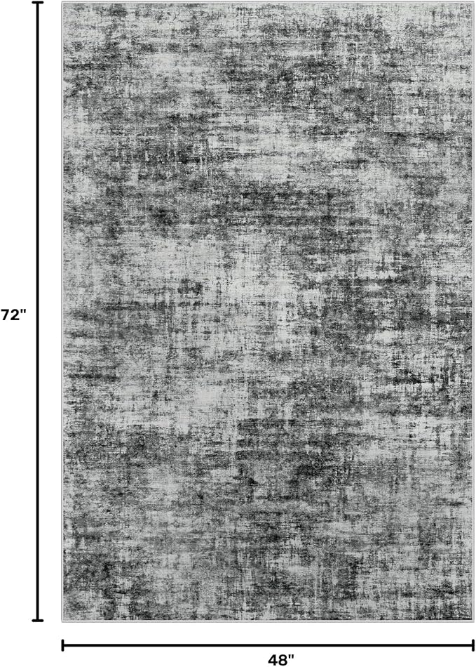 4x6 Area Rugs for Living Room: Washable Abstract Black Badroom Carpet | Non-slip TPE backing makes this washable soft low-pile rug safe & durable, Pet-friendly decor for dining room,nursery,office