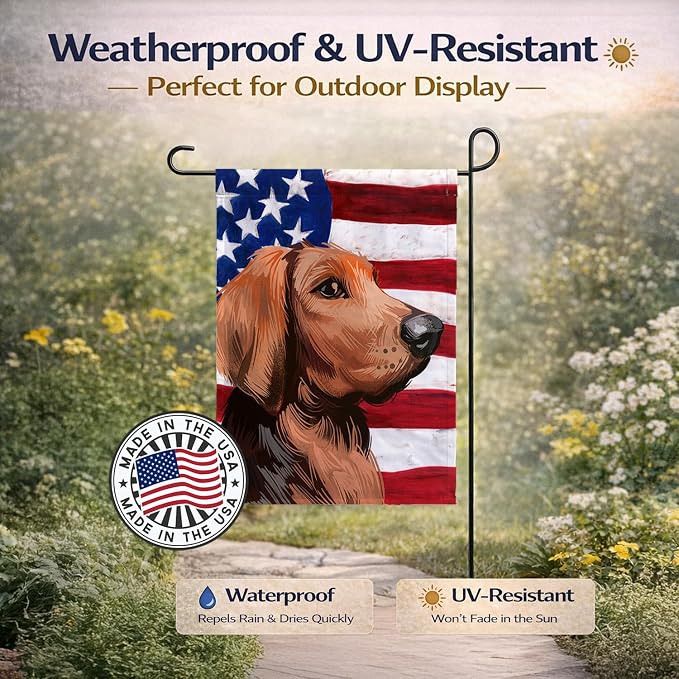 Caroline's Treasures CK6652GF Polish Hound Dog American Flag Garden Flag Mailbox Flag Decorative Yard Flag Banner Outside Patio Artwork Yard Flower Beds, Garden Size, Multicolor