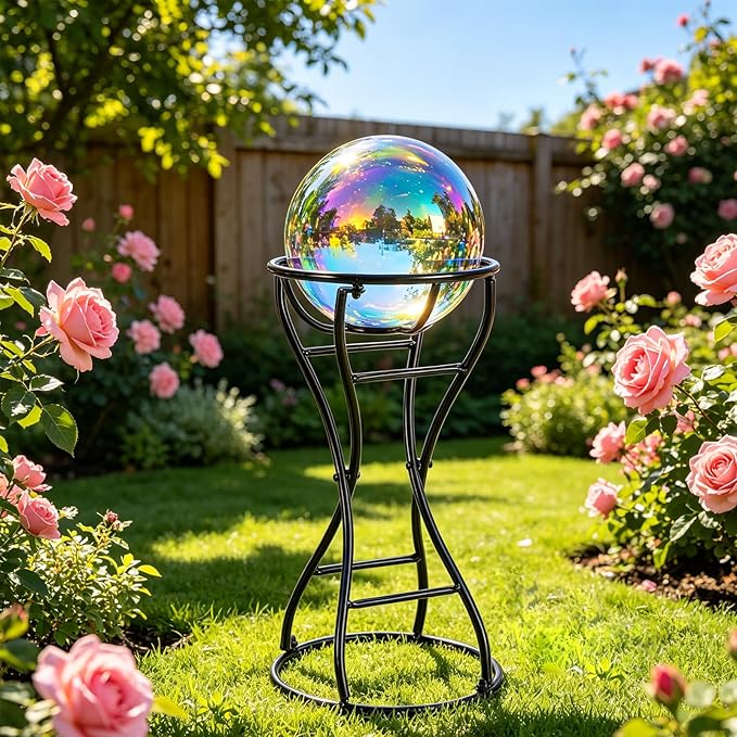 Metal Gazing Ball Holder Stands for 10 or 12 inch Balls, Black Outdoor Gazing Globe Stand for Garden, 9" L x 9" W x 16.6" H