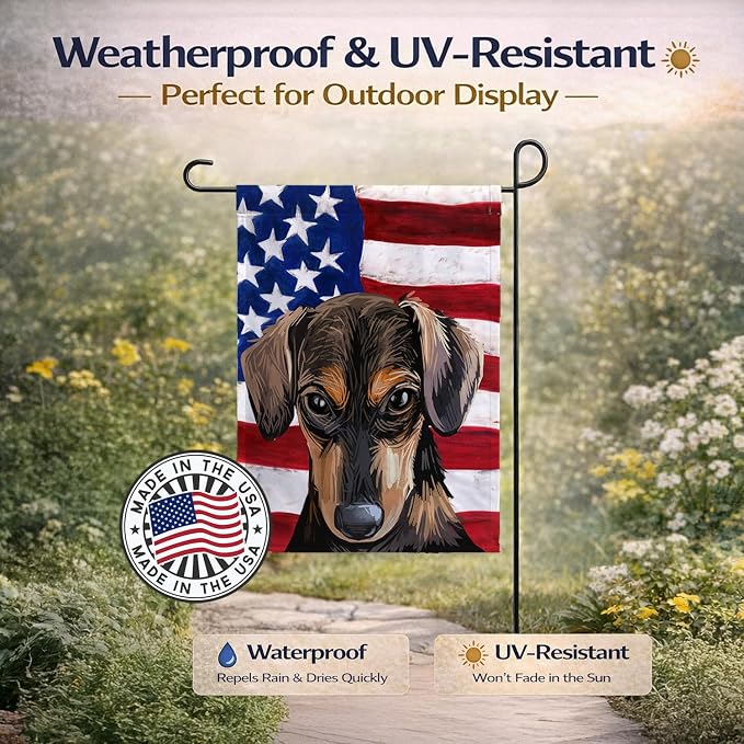 Caroline's Treasures CK6699GF Serbian Hound Dog American Flag Garden Flag Mailbox Flag Decorative Yard Flag Banner Outside Patio Artwork Yard Flower Beds, Garden Size, Multicolor