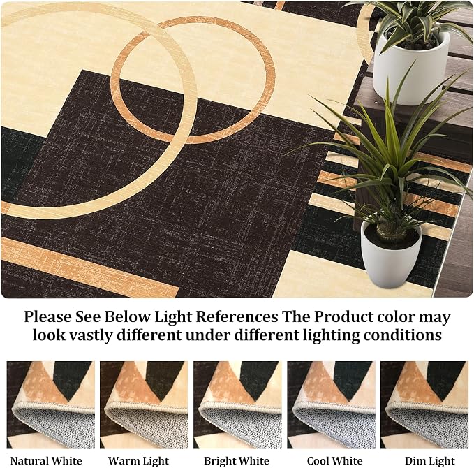 RUGSREAL Washable Rug 6x9 Abstract Circles Area Rugs Non Slip Floor Carpet | Contemporary Stain Resistant Soft Rug Low Pile Accent Rugs for Indoor Living Dining Room