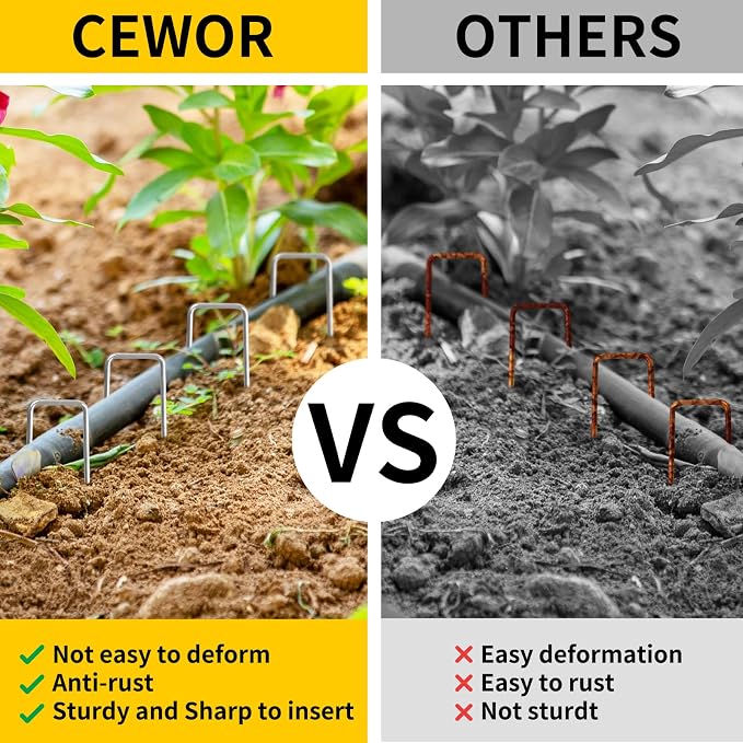 CEWOR 500 Pack Landscape Staples 4 Inch, Galvanized Garden Stakes 12 Gauge U-Shaped SOD Pins Yard Ground Staples for Landscaping Fabric, Plant Cover, Lawn, Turf, Irrigation Tubing Hose